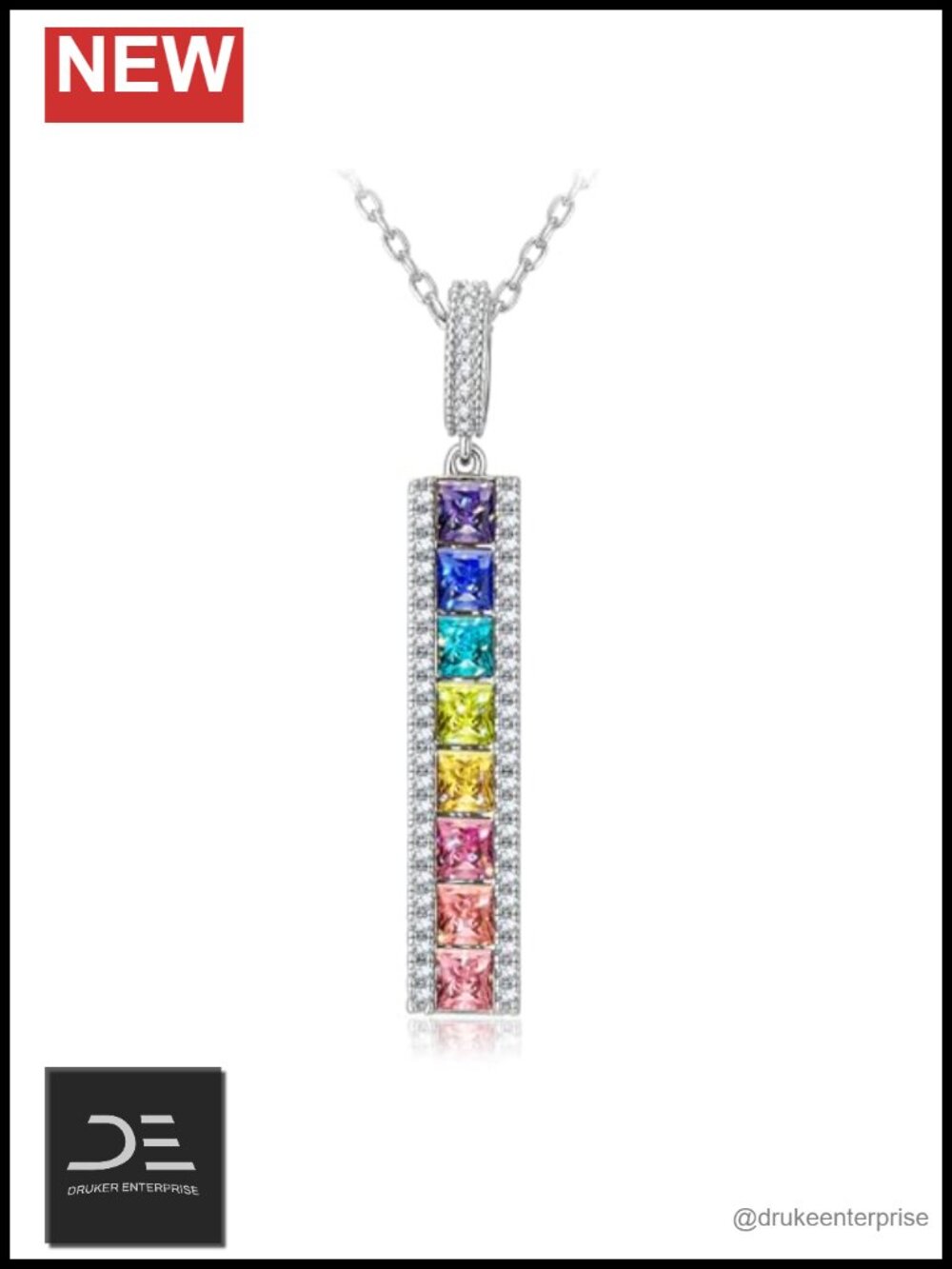 Handmade 925 Sterling Silver Rainbow Crystal Pendant Necklace